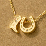 GOLD DIPPED COWBOY BOOTS HORSE SHOE CHARM NECKLACE