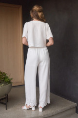 EYELET TRIM WIDE LEG PANTS