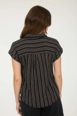 STRIPE HALF BUTTON COLLARED SHORT SLEEVE SHIRT