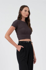 SHORT SLEEVE CABLE KNIT CROP TOP