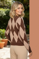 ARGYLE PATTERN SWEATER CREW NECK TOP