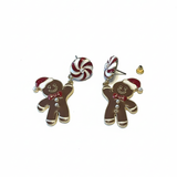 FESTIVE GINGERBREAD MAN & PEPPERMINT DANGLE EARRINGS
