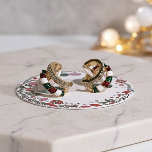 FESTIVE CANDY CANE SPARKLE CLIP-ON EARRINGS