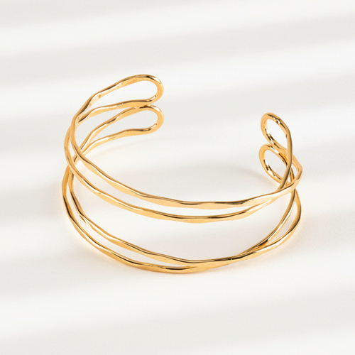 TWISTED HAMMERED CUFF GOLD BRACELET