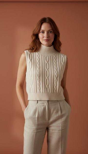 SLEEVELESS HIGH NECK CABLE TOP