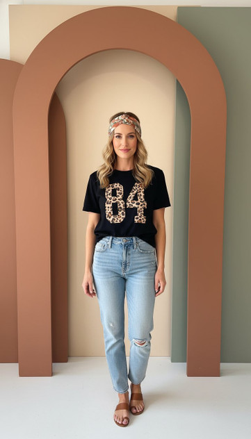 LEOPARD NUMBER 84 SHORT SLEEVE TOP