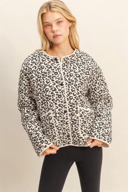 LEOPARD QUILTED PUFFER JACKET