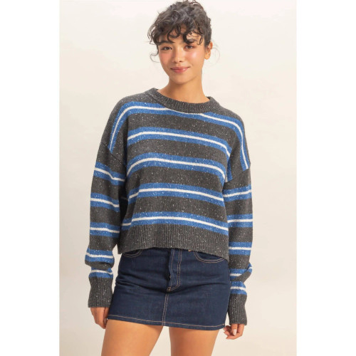 STRIPED CREW NECK COZY SWEATER