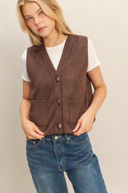 BUTTON FRONT SUEDE VEST