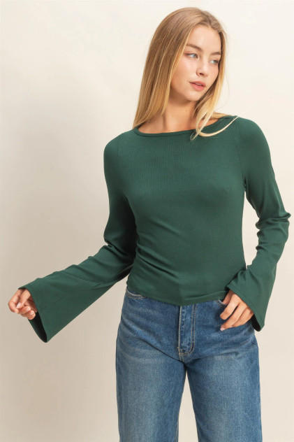 LONG SLEEVE RIBBED KNIT TOP