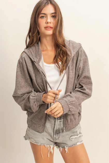 VERSATILE HOODED ZIP UP KNIT OUTERWEAR