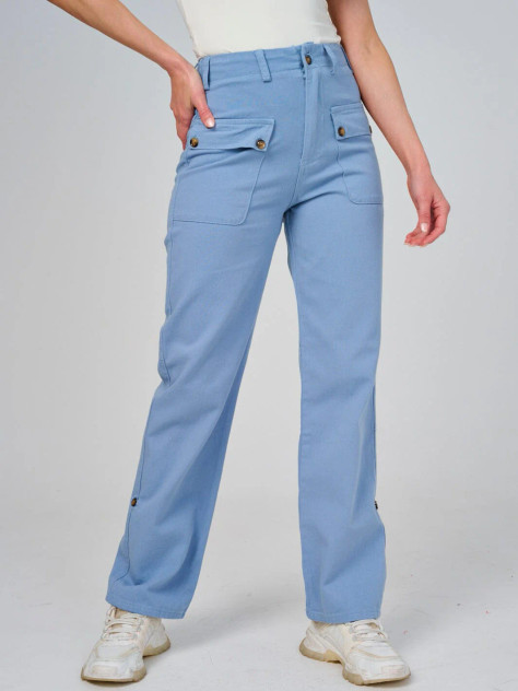 BUTTON CLOSURE POCKETS WIDE LEG DENIM PANTS