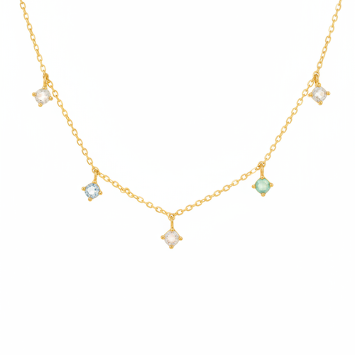 18K GOLD DIPPED MINI CZ STATION CHARMS CHAIN DAINTY NECKLACE