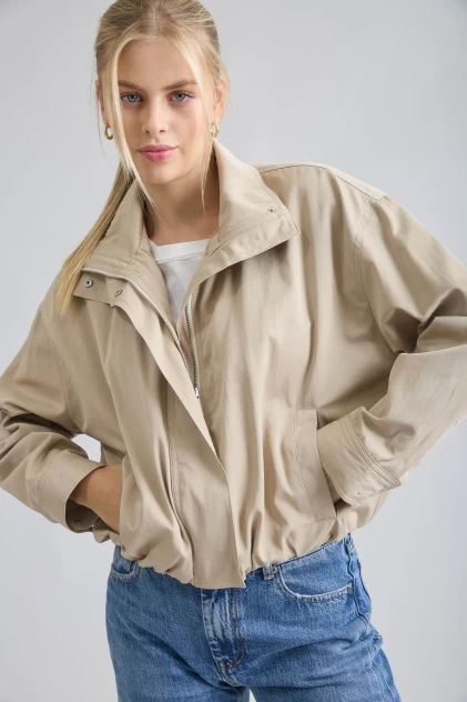 ZIP-UP MOCK NECK ELASTIC HEM JACKET