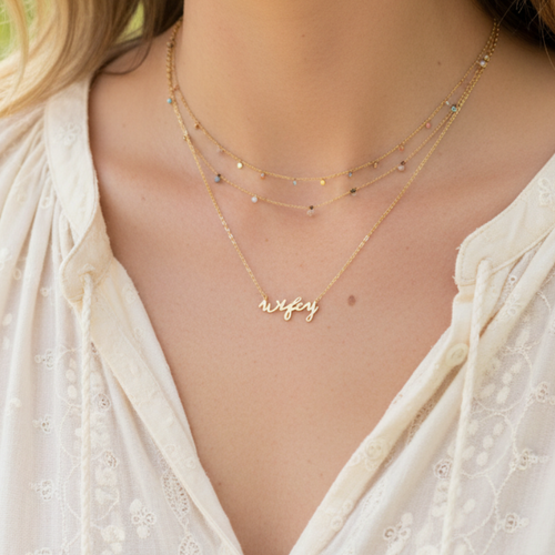 GOLD DIPPED WIFEY HANDWRITTEN PENDANT DAINTY NECKLACE
