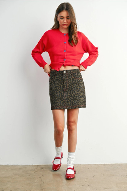 LEOPARD PRINT BUTTONED MINI SKIRT