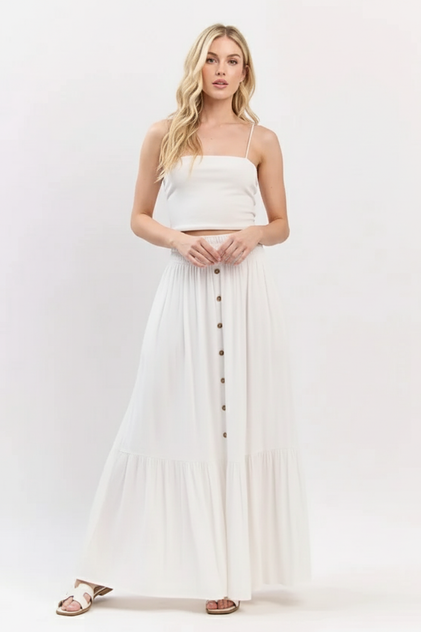 RUFFLED SMOCKED WAIST MAXI SKIRT