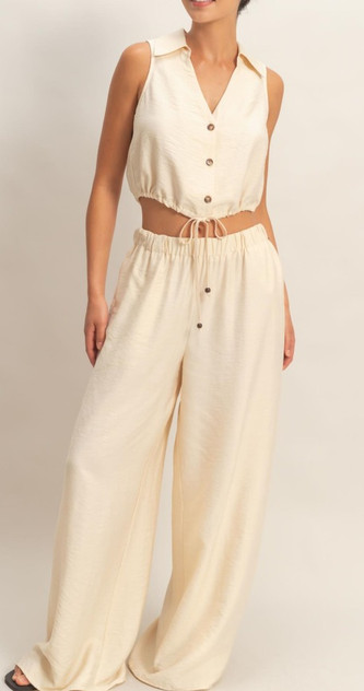 ELASTIC WAIST WIDE LEG FULL LENGTH PANTS