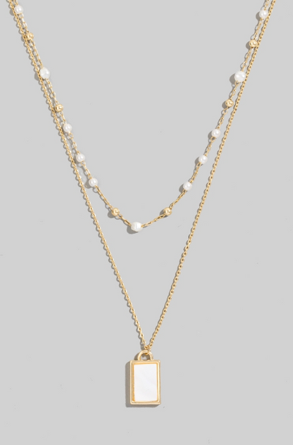 MOTHER OF PEARL RECTANGLE PENDANT LAYERED NECKLACE
