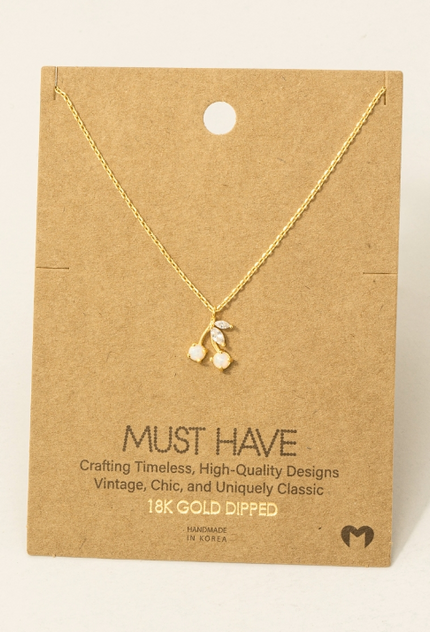 GOLD DIPPED OPAL AND CZ CHERRY PENDANT NECKLACE