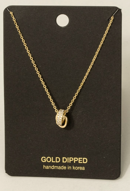 CZ DOUBLE RING LINK PENDANT NECKLACE