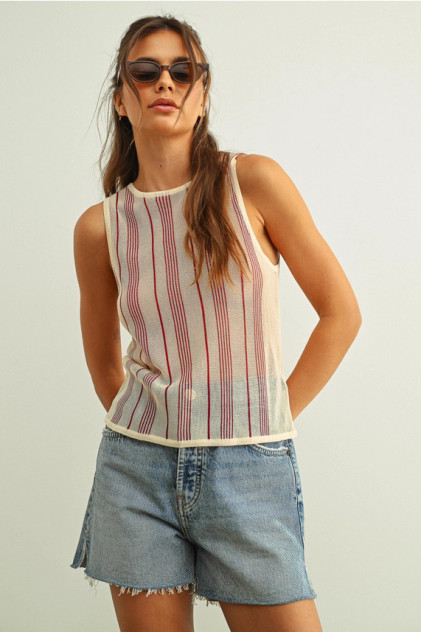 STRIPE PANELED LIGHT WEIGHT KNIT TOP