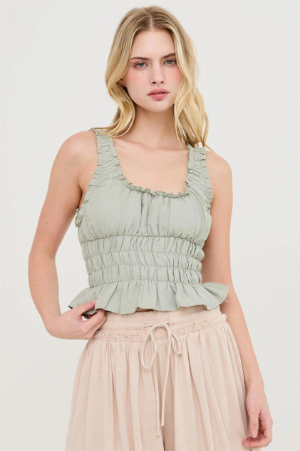 RUCHED SQUARE NECK SMOCKED TOP