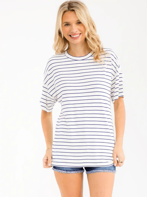 SHORT SLEEVE STRIPES BASIC SHIRT