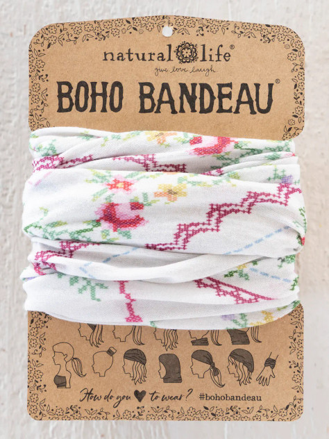FULL BOHO BANDEAU HEADBAND -HEIRLOOM CROSS STITCH IVORY