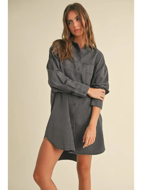 WASHED BUTTON DOWN SHIRT DRESS