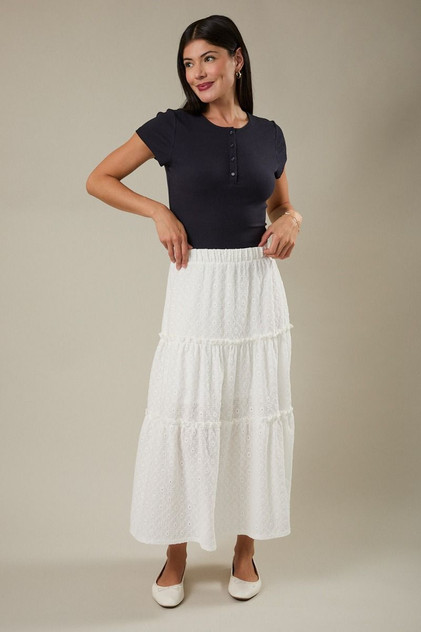 ELASTIC WAIST BAND TIERED RUFFLE MAXI SKIRT