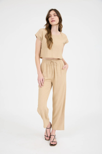 PINSTRIPE STRAIGHT LEG LINEN PANTS