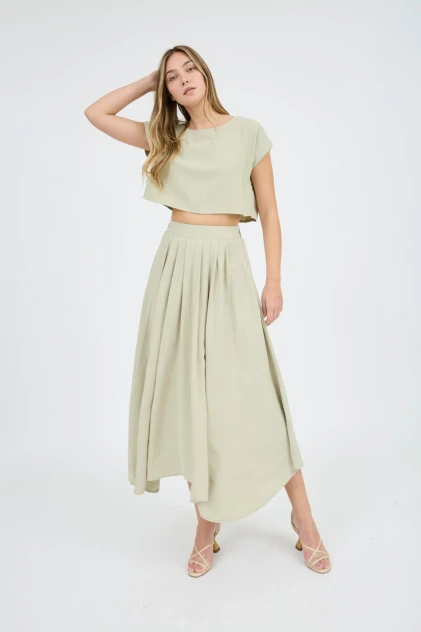 PLEATED HANDKERCHIEF LINEN MAXI SKIRT