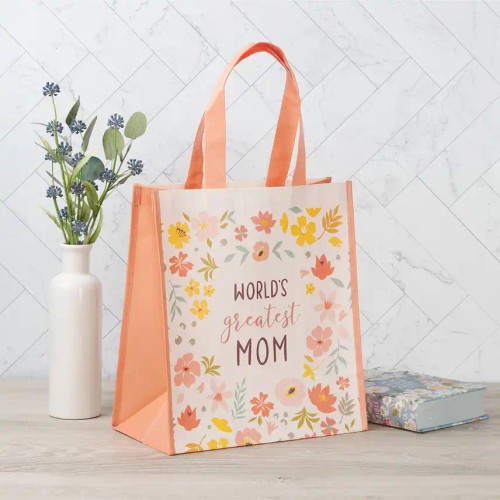FLORAL PRINT WORLD'S GREATEST MOM TOTE BAG