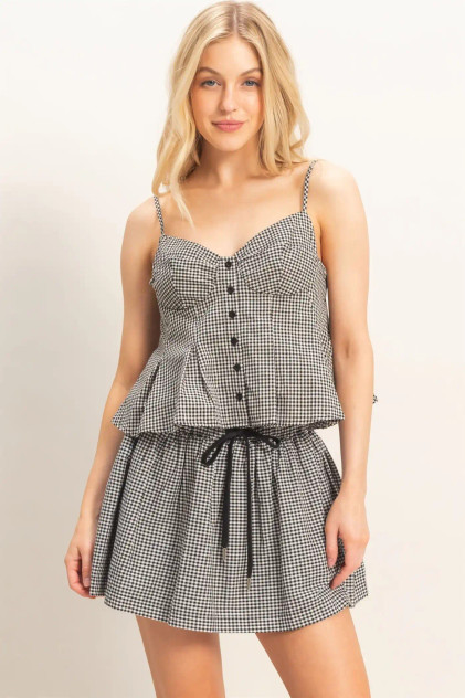 GINGHAM BUTTON FRONT CAMISOLE