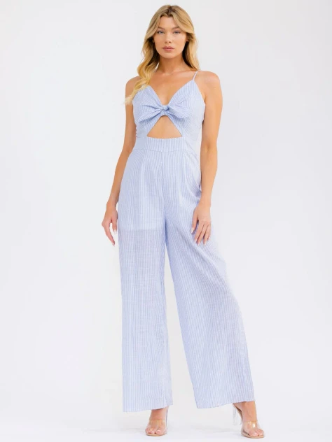 FRONT CUT OUT STRIPES WIDE LEG JUMPSUIT