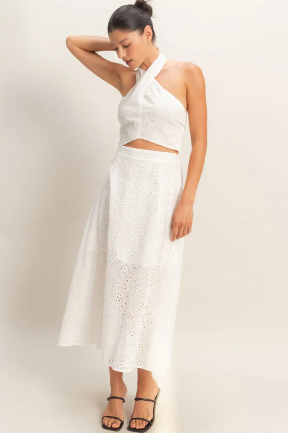ELASTIC WAIST BAND MIDI SKIRT