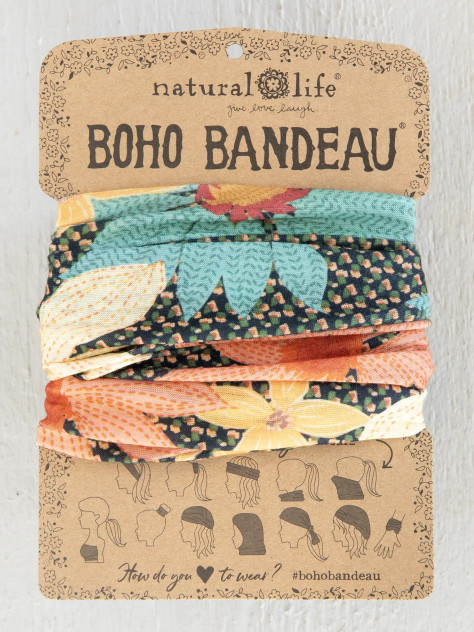 FULL BOHO BANDEAU HEADBAND - BLUE CORAL CREAM FLORAL