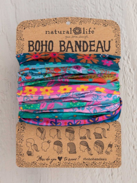 FULL BOHO BANDEAU HEADBAND - BLUE PINK BORDER