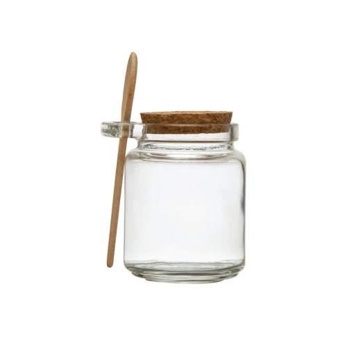 12 OZ. GLASS JAR CORK LID & WOOD SPOON