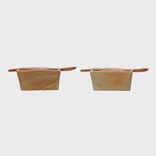 STONEWARE DISH WITH WOOD SPOON