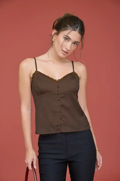 POLKA DOT LACE TRIM SATIN CAMI