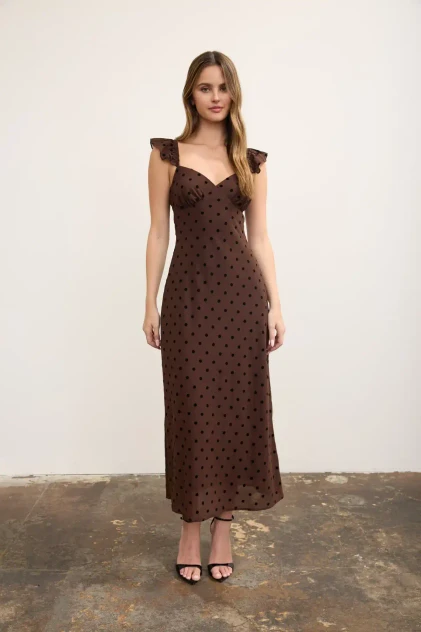 POLKA DOT FLOCK SWEETHEART MIDI DRESS