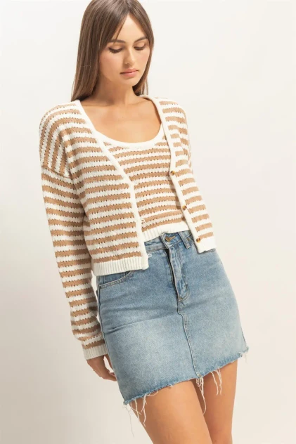 STRIPED V NECK CARDIGAN