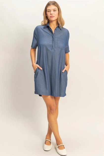 COLLARED MINI SHIRT DRESS