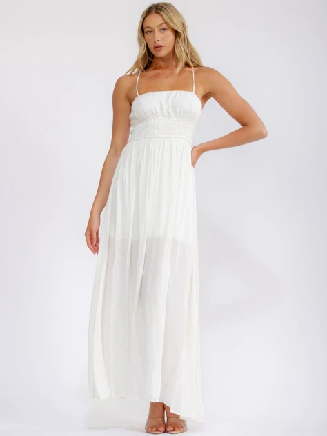 SLEEVELESS ELASTIC WAIST OPEN BACK MAXI DRESS