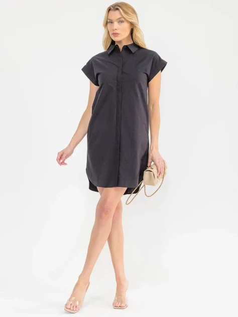 SHORT SLEEVE BUTTON UP STRIPES TUNIC MINI DRESS