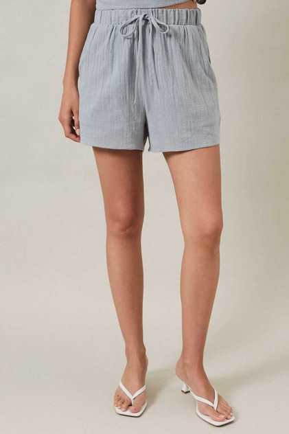 HIGH WAIST DRAWSTRING ELASTIC WAIST SHORTS WITH POCKET