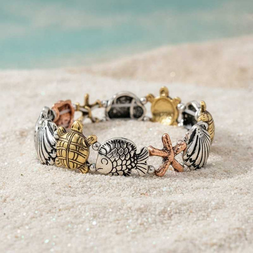 OCEAN LIFE STRETCH BRACELET - SEA TURTLE AND STARFISH
