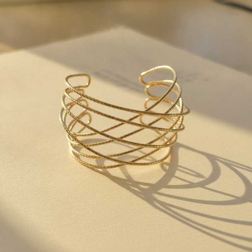 MULTI-STRAND GOLD CRISS-CROSS CUFF BRACELET